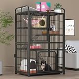 QQAA Jaula de Gato Grande, Corralito para Gatos de Interior, Jaula para Gatos de Alambre de Metal, Jaula para Animales Pequeños con Estante Superior, Plataforma, Hamaca y Escalera