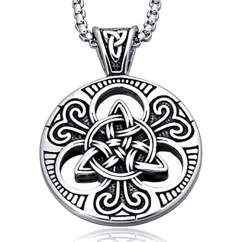 enhong Celtic Knot Necklace for Men,Stainless Steel Double Side Solid Heavy Pendant with Chain 28 inches Cover