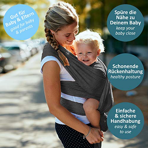 Babytragetuch Dunkelgrau – hochwertiges Baby-Tragetuch für Neugeborene und Babys bis 15 kg – aus 100 % Baumwolle - Image 3