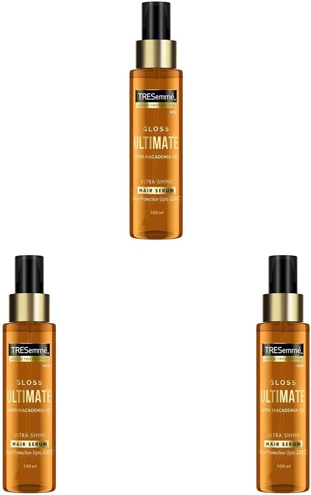TRESemmรฉ Gloss Ultimate Ultra Shine Hair Serum 100Ml With Macadamia Oil & Vitamin E, For Super Shiny Finish (Pack Of 3)