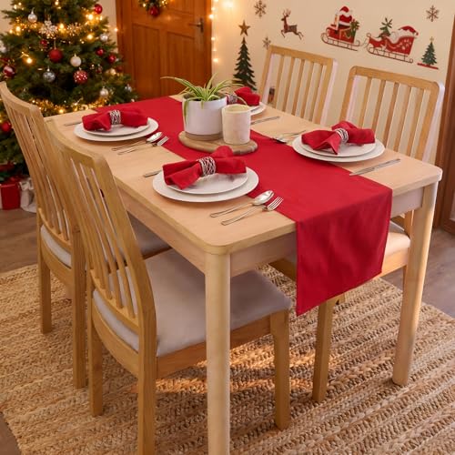 Encasa XO Table Runner 13x104 in Long | Cotton Canvas Fabric | Deep Red Solid Color | for Dining Table Fall Decoration, Holiday & Christmas Festivals - Machine Washable