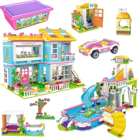 EP EXERCISE N PLAY Friends House Swimming Pool Water Park Building Kit with Storage Box, Creative Roleplay Building Blocks Toy Birthday Gifts for Kids Girls Aged 6-12 (1736 Pieces) Cover