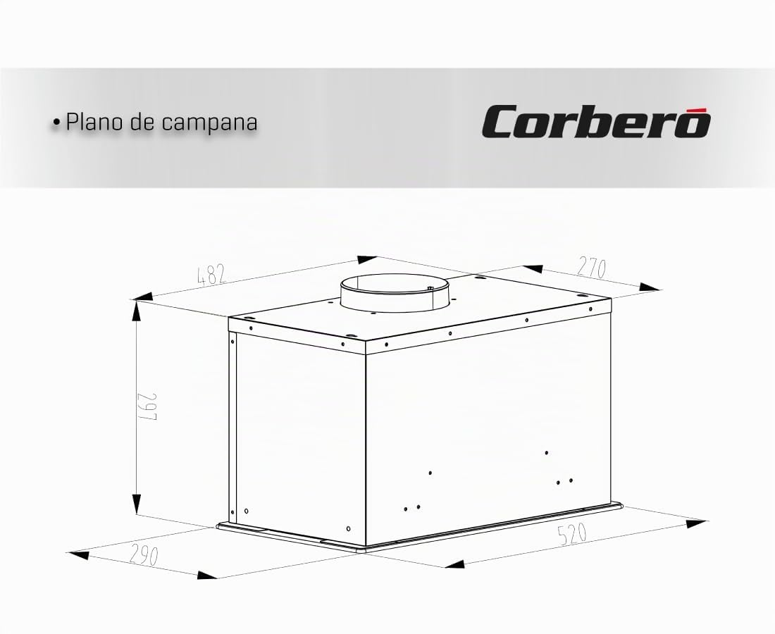 Corberó - Campana Extractora Grupo filtrante 52cm | MAURICIO5275B | 581 m3/h | 68db| 233W| Control Touch | 3 Velocidades | Luz LED | Filtros Aluminio y Carbón | Cristal Negro