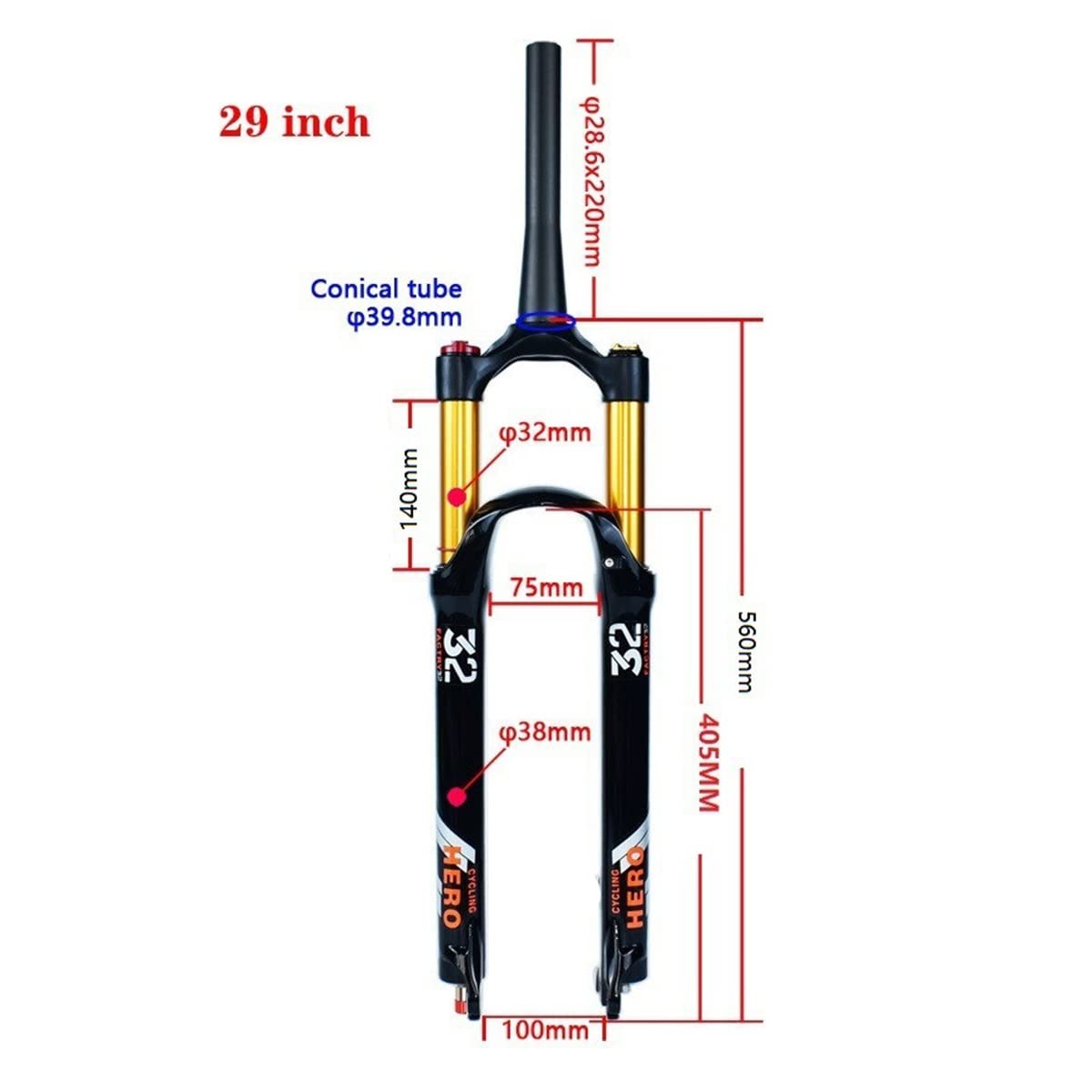 Widelec pneumatyczny do rowerów górskich 26/27,5/29 cali zawieszenie MTB ze skokiem sprężyny 140 mm, ręczny / pilot zdalnego sterowania tłumienia, stop magnezu, szybkozłączka 9 mm z przodu (Kl