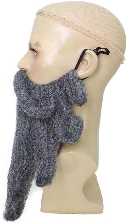 Men's Davy Jones-Inspired Ash Grey Pirate Beard and Mustache, Flame-Retardant Synthetic Fiber