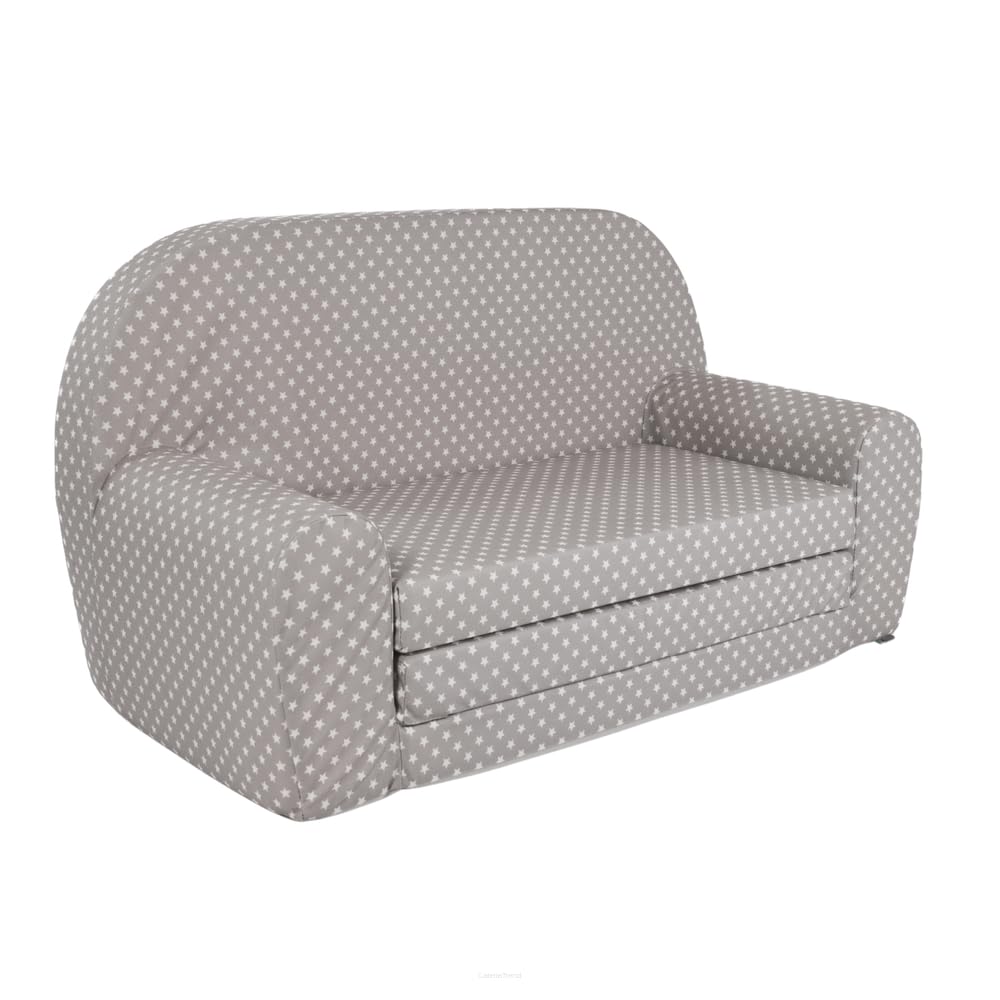 FORTISLINE Kindersofa MINI ausklappbar 78 x 40 x 45 cm - Kindercouch aus Mikrofaser mit Liegefläche 104 cm, abnehmbarem waschbarem Bezug, Oeko-TEX Standard 100 Sterne Grau