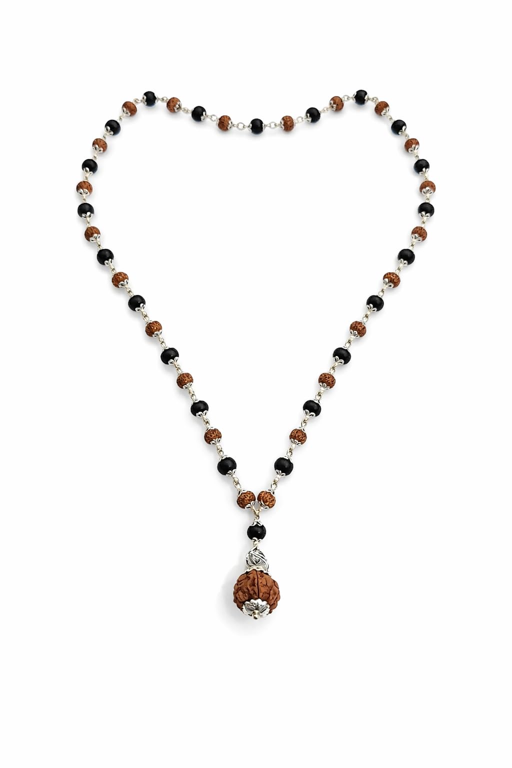 Original Karungali and Rudraksha Mala (54 Bead) with 5 Mukhi Powerfull Nepali Rudraksah Locket | Govt. Lab Certified | Silver Capped Natural Energy Mala for Positive Vibes
