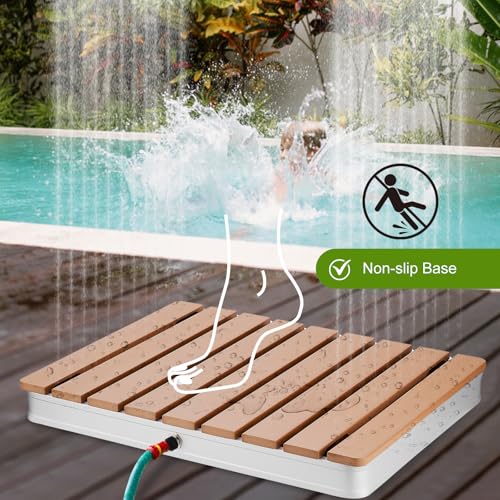 Gartendusche - Bodendusche Outdoor mit Fußsteuerung, Kinderfreundlich, Rutschfest Gartendusche Aussendusche - Fußboden-Dusche Ideal für Camping und Garten, Holzoptik, Bis zu 3.5m Fontänenhöhe