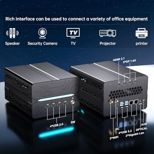 Image of Gaming Desktop Computer, Mini PC i5-14400F 10 Cores Upto 4.7GHz, 64G DDR5, 1T NVME SSD, Win-11 Pro, GeForce RTX5060Ti 16G, Four Display, 8K@60Hz Outputs, Dual LAN, WiFi7 for Video Editing /AI