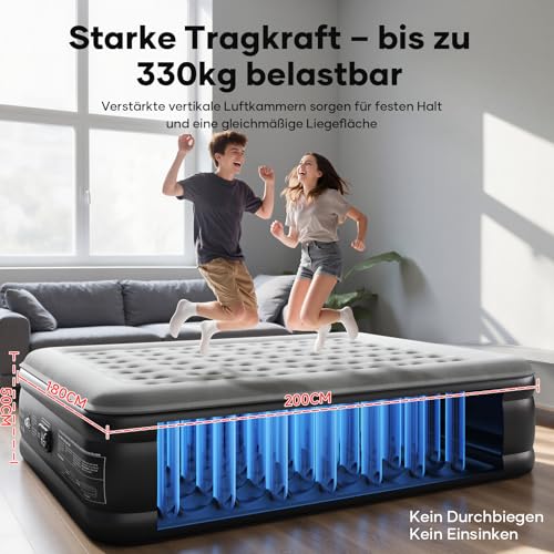 OlarHike Luftmatratze selbstaufblasend, Luftbett 3 Personen, Gästebett, Bett, Bed, Matratze, aufblasbare Matratze für Muttertag Gäste, Camping, Zuhause, Gästezimmer und Zelt, 180 x 200 x 50 cm