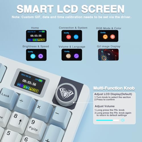 Image of AULA S98 Pro Wireless Mechanical Keyboard,Smart Screen & Knob,Tri-Mode BT5.0 /USB-C /2.4GHz Creamy Keyboard,Pre-lubed Linear Switches,Hot Swappable RGB Backlit Computer Gaming Keyboards
