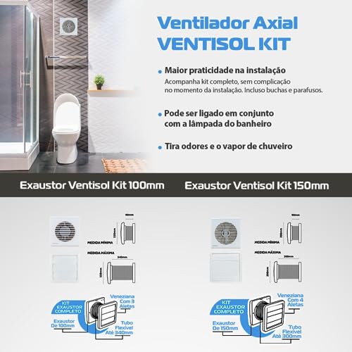 Ventisol Kit ventilador axial exaustor banheiro KEXB 150mm VZ2 TFX2 127V premium