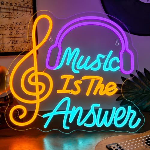 Image of Music Neon Sign Rock Colorful Wall Light Gift for Music Studio Decoration