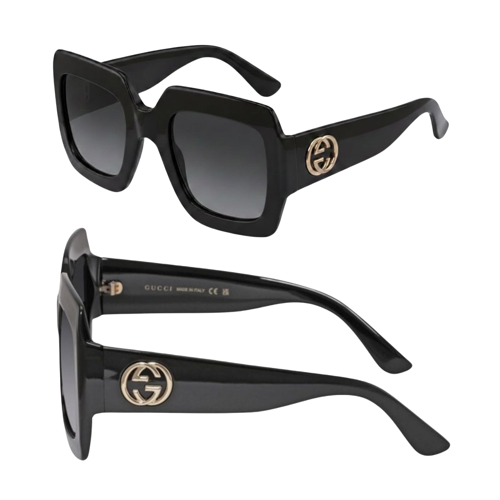 Gucci GG0053SN GG Interlocking Logo Rectangular -Shaped Non-Polarized Sunglasses for Women Includes Luxury Eyewear Kit Black Frame with