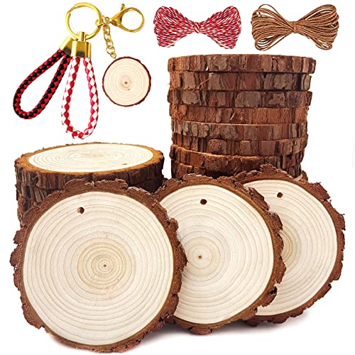 Senmut Wood Slices 30 Pcs 3.5-4.0 Inch Natural Rounds Unfinished Wooden Circles Christmas Wood Ornaments For Crafts Wood Kit Predrilled With Hole Wood Coasters, Craft Supplies For Diy And Painting #TOP7