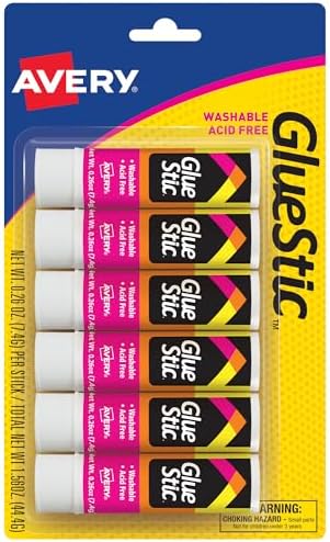 Avery® Glue Stic™, White, 7.4 Grams, 0.26 oz, 6 Glue Sticks