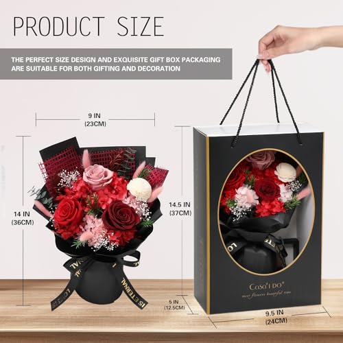 Preserved Flowers for Delivery, Red Flower Bouquets with Necklace, Forever Real Roses Anniversary Birthday Gifts for Women Mom Wife Girlfriend, Fresh Flowers for Valentines Day Christmas - Image 3