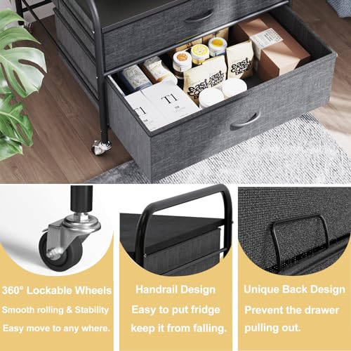 Alavoco Mini Fridge Stand, 120LBS Mini Fridge Table, 2 Drawer Fridge Cart, Mini Fridge Stand with Storage, Metal Frame Iron Top, 4 Swivel Wheels for Home Kitchen, Black by Alavoco - Image 3