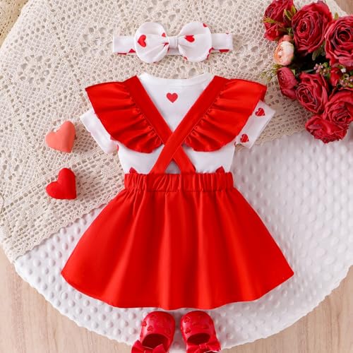 Image of Baby Girl Clothes Summer Outfit Newborn Ruffle Romper Cartoon Suspender Skirt Bow Headband Set 0-18 Months