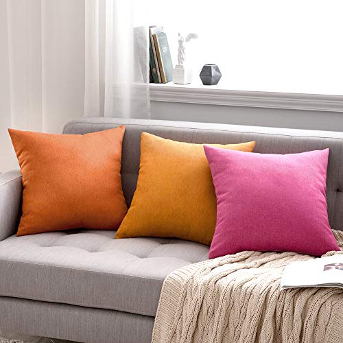 Miulee Pack Of 2 Decorative Outdoor Solid Waterproof Throw Pillow Covers Polyester Linen Garden Farmhouse Cushion Cases For Patio Tent Balcony Couch Sofa 16X16 Inch Orange #TOP6