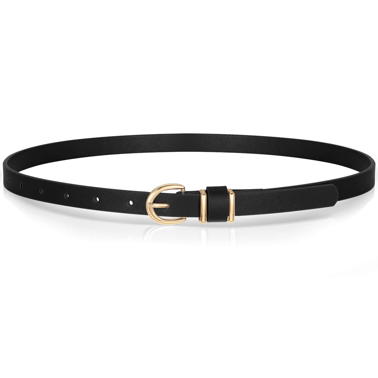 VONMELLI Womens Skinny Leather Belt Thin Waist Belts for Women Fashion Dress Jeans with Gold Buckle