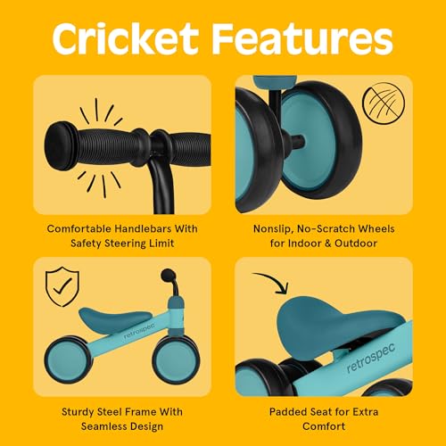 Image of Retrospec Cricket Baby Balance Bike, 4-Wheel Ride-On Toy for Ages 12-24 Months - First Bike & Toddler Bike for 1 Year Old Boys & Girls, First Birthday Gift