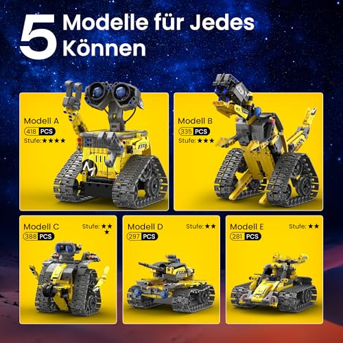 Sillbird Roboter Baukasten für Jungen 8-12 Jahre, 5-in-1 programmierbares Robotik Set mit App & Fernbedienung, Mint Technik Spielzeug, Geschenk für Weihnachten und Geburtstag, 488 Teile