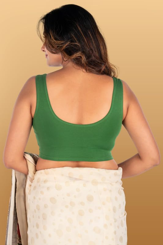 Image of Abhi Cotton Readymade Saree Blouse for Women- Sleeveless, U-Neck, Regular-fit, Stretchable, Pull-on Style