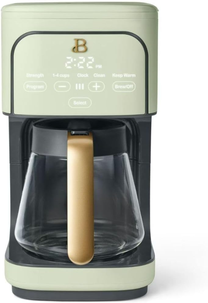 B- 12-Cup Programmable Coffee Maker with Touch-Activated Display Auto Brew Timer Reusable Filter & Large Glass Carafe (Sage Green)