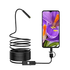 FREDI HD PLUS Endoscope Camera Flexible IP67 Waterproof Inspection 6 LED Camera with 5M Cable 5.5mm 7mm for Android with OTG App USB Camera (Black)