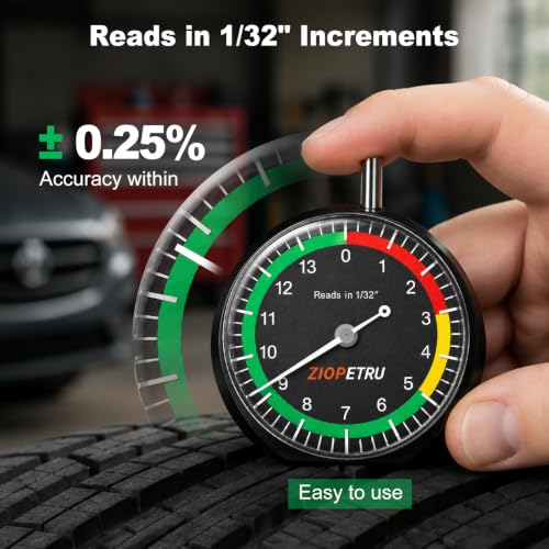 Image of Ziopetru Tire Tread Depth Gauge, Easy-Read 1 /32-Inch Tire Wear Checker