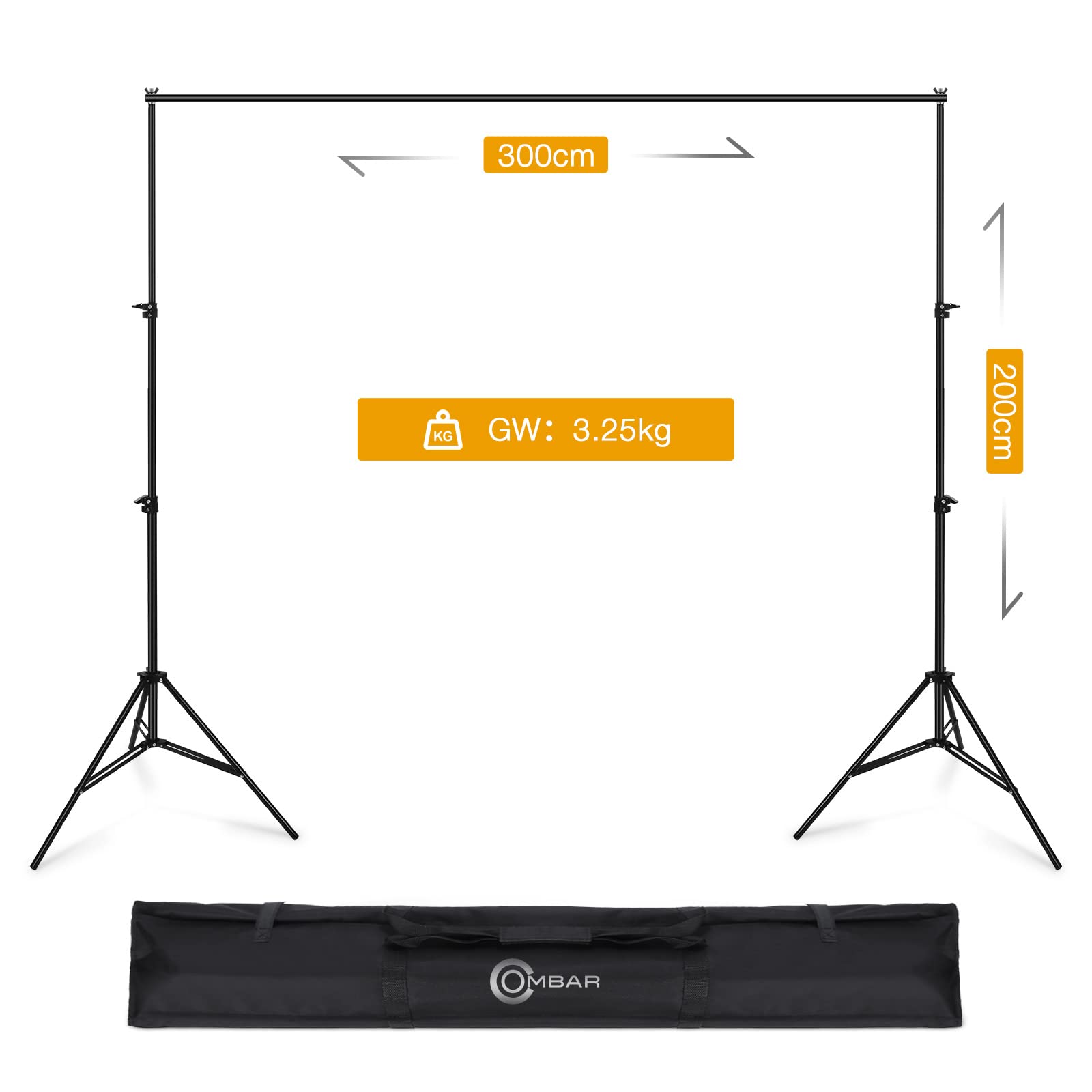 OMBAR Support Fond Photo, 6.56x9.84ft/2x3m Support de Toile Projecteur, Pinces Fond x 4, Trépied Réglable Professionnel, Youtubeur Tiktok, Déco Bar, pour Studio Photo, Mariage