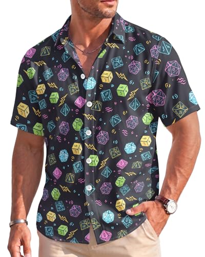 GEPOS Men Hawaiian Button Down Shirt - Short Sleeve Resort Wear - Shirt for Beach Vacation Dungeons Game
