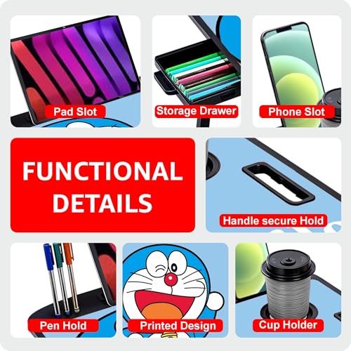 Image of TEKCOOL Wood Smart Multipurpose Foldable Laptop Table with Cup Holder,Study Table,Bed Table,Breakfast Table,Foldable and Portable /Ergonomic & Rounded Edges /Non-Slip Legs (doremon);