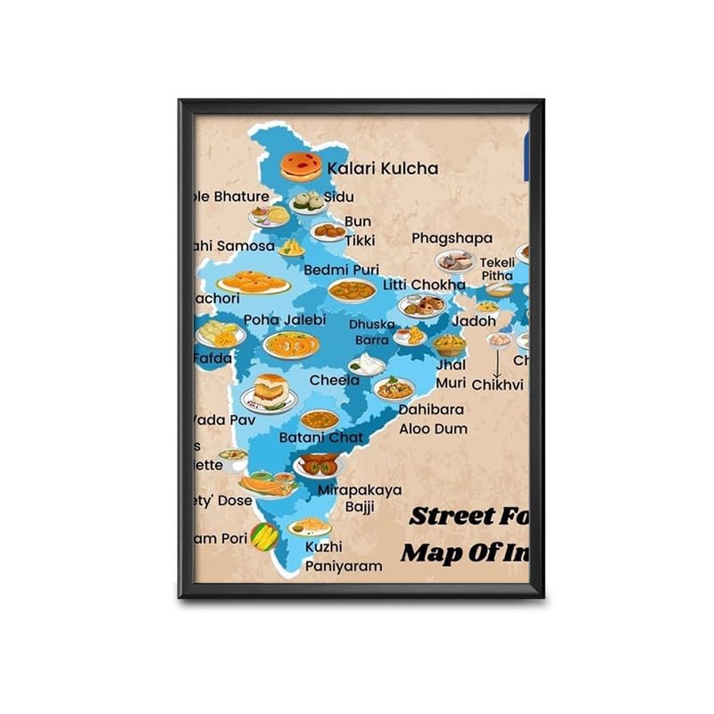 FRAME WALE BHAIYA Home Decor Frames - Street Food Map Modern Food Art Wall Framed Paintings for Office, Dining, Living Room Decoration (12inchx18inch,Framing with Leminated Poster),FWBFOOD607C