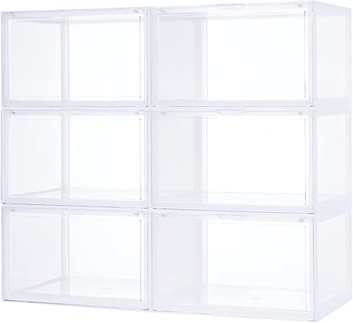Miniatura 5 de Socalsunny Juego de 3 cajas de almacenamiento de alta resistencia para zapatos, caja grande de almacenamiento para tenis, caja grande de plástico,