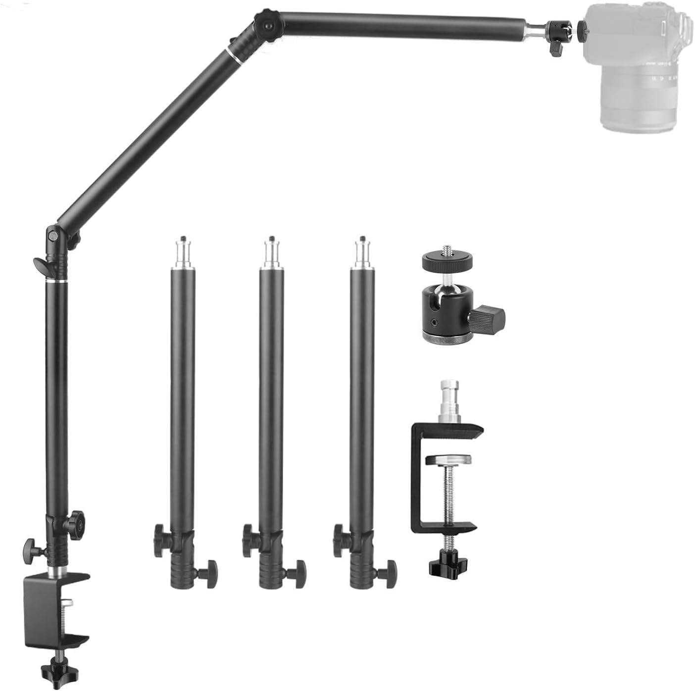 Hemmotop Camera Arm Clamp Type with Ball Head 360° & 180° Rotatable Web Camera Stand Aluminum Alloy Max Load 3kg Magic Arm Flexible Up to 104.5cm Length Suitable for Overhead Shots/Nail Art