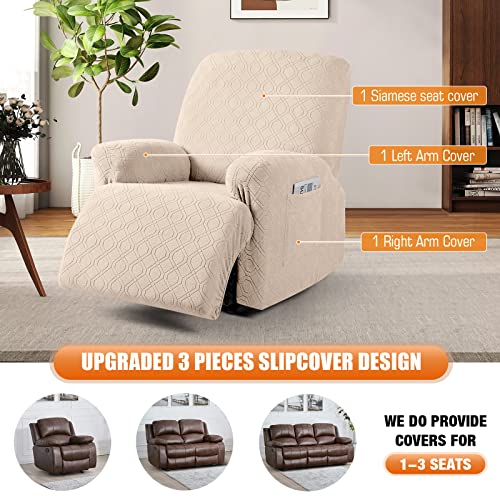 Image of VANSOFY Recliner Chair Cover, 3-Pieces Stretch Recliner Covers for Recliner Chair Soft Reclining Chair Slipcover Furniture Protector for Dogs Cats(Cream)