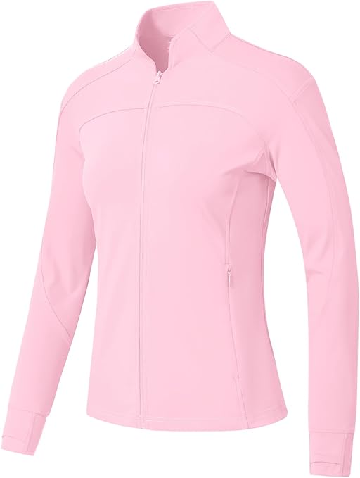 BGOWATU Women's Workout Jacket Lightweight Zip up Running Athletic Jackets with Thumb Holes