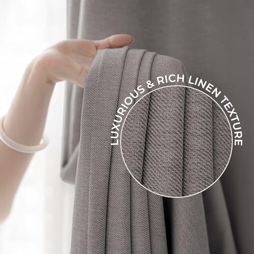Image of LINENWALAS 100% Blackout Curtains for Window (5 Feet) - Set of 2 Panels Rich Linen Texture Complete Light Block Heavy Panels, Thermal Insulated & Noise Reducing Room Darkening Curtains (Aircraft Grey)