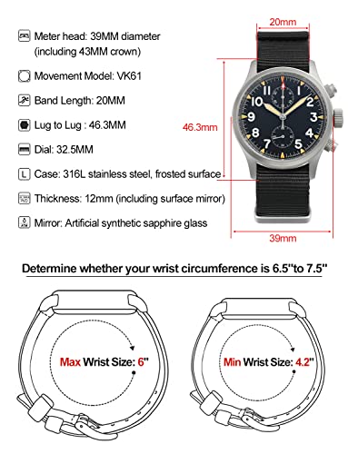 Image of TACTICAL FROG Militado ML1868 39mm Military Chronograph Watch Sapphire Crystal VK61 /VK67 Quartz Watches for Men C3 / BGW9 Luminous 100M Waterproof