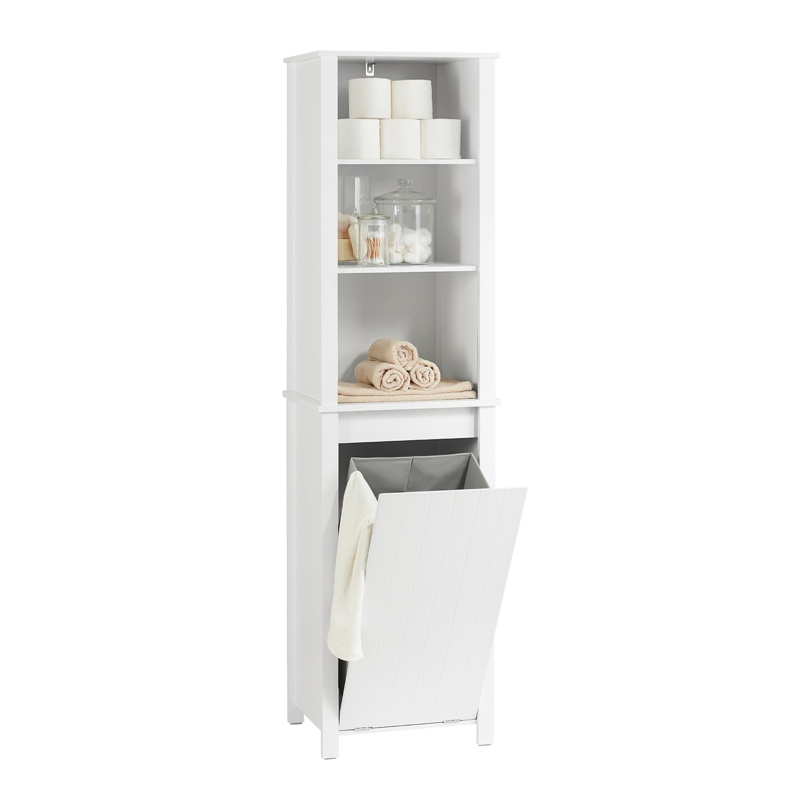 SoBuy Bathroom Tall Laundry Cabinet Freestanding Slim Storage Unit Tilt-Out Removable Chest, White BZR102-W