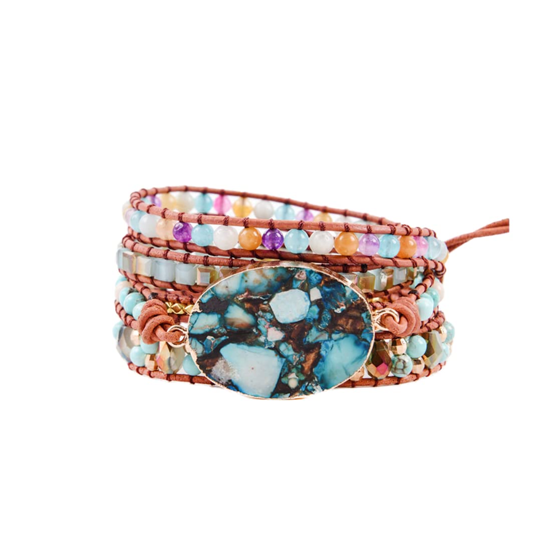 YGLINE Boho Handmade Natural Stone Wrap Bracelets Jasper Crystal Beads Bracelet Jewelry