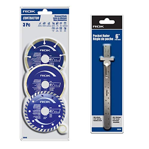 ROK 4-1/2 inch Diamond Blade For Grinder Pack of 3 (Blade Set + Ruler)