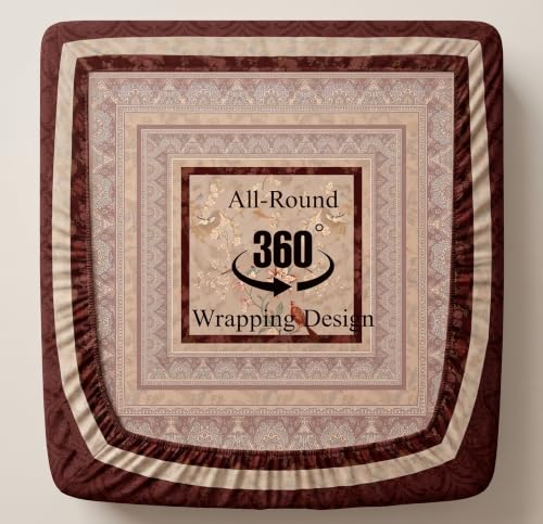 Image of VAS COLLECTIONS 240 TC Cotton King Size Fitted Bedsheet, Premium Soft Breathable Stretchable Mattress Sheet, Skin Friendly Durable Printed Bed Cover for Double Bed, 72 x 78 + 10 Inches - Deep Chestnut