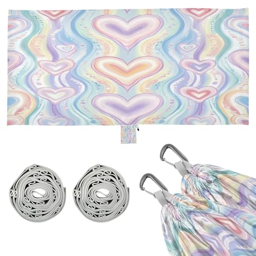 Haskirky Heart Camping Hammock, Single Portable Hammocks with Tree Straps & Attached Carry Bag, 330Lbs Capacity Perfect for Outside Indoor Hiking Beach Backpack Travel