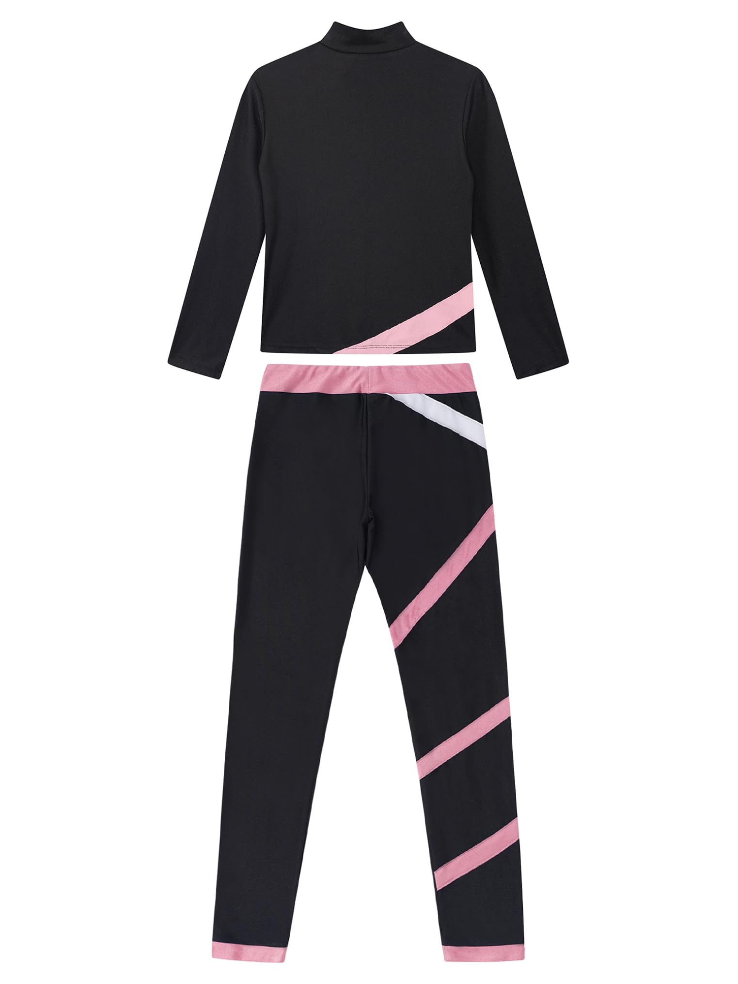 Freebily Kinder Trainingsanzüg Mädchen Eiskunstlauf Anzug Jacke Leggings Set Mit Strass-Stern Und Patchwork Eislaufen Sport Sweatsuit Tanzanzug