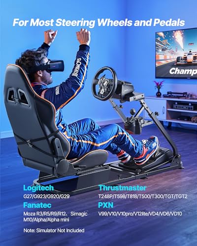 Image of VEVOR Racing Wheel Stand, Heavy-Duty Simulator Cockpit Steering Stand with Dual-Rail Dual-Arm, Fit Logitech G25,G27,G29,G920,G923, Thrustmaster T300RS,TX F458,T500RS,T3PA-PRO (F1 /GT) and CSR Pedals
