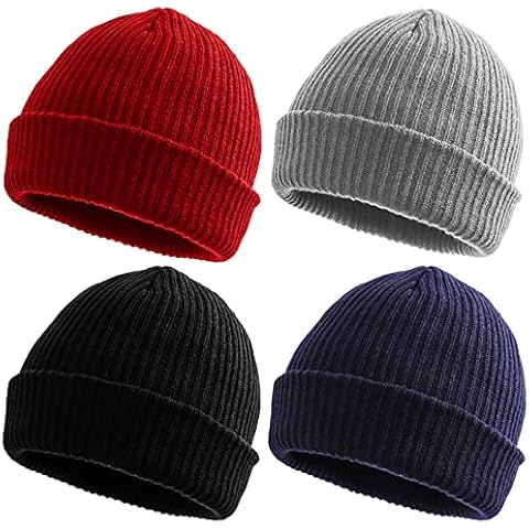 4 Pack Winter Slouchy Beanie Knitted Hats for Men Women, Soft Unisex Head Warmer Ribbed Skull Cap Cover