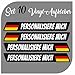 CrisPhy Set mit 10 Aufklebern aus Vinyl, Deutsche Flagge + Ihren Namen – Fahrrad, Helm, Skateboard, Auto, Motorrad etc. – Set 10 Sticker (Schriftpaket 1)